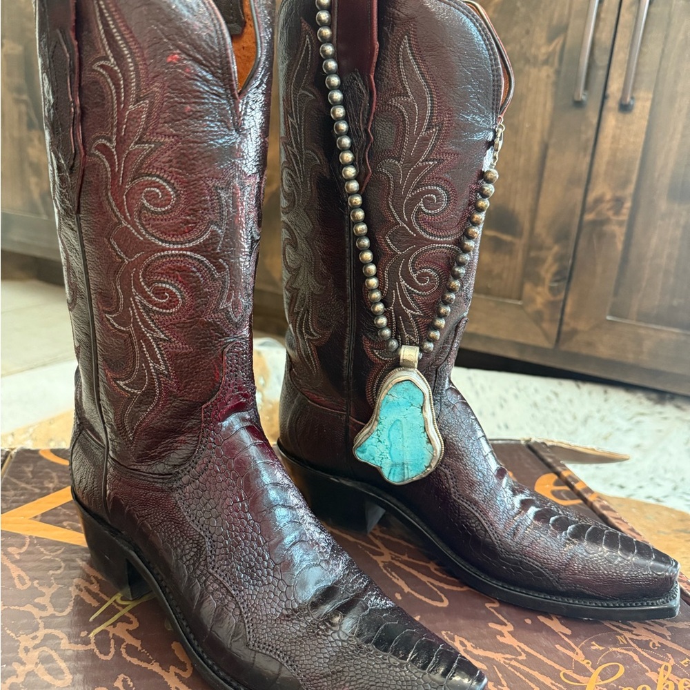 Lucchese Maroon and Black Western Boots